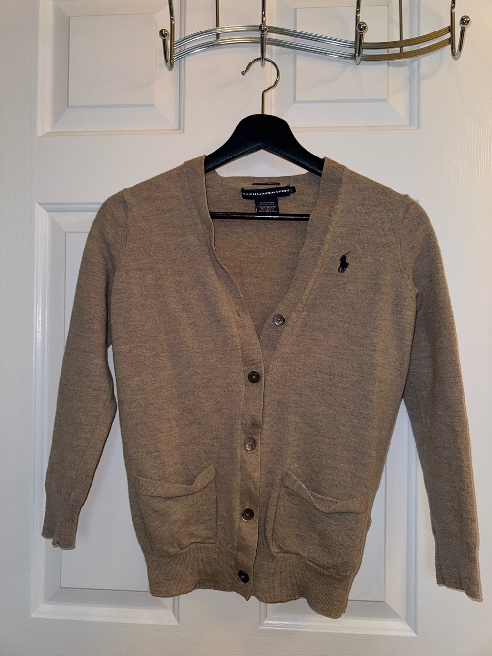 Ralph Lauren Sport Boyfriend Fit Merino Wool Women’s Cardigan, Size S Tan/Brown